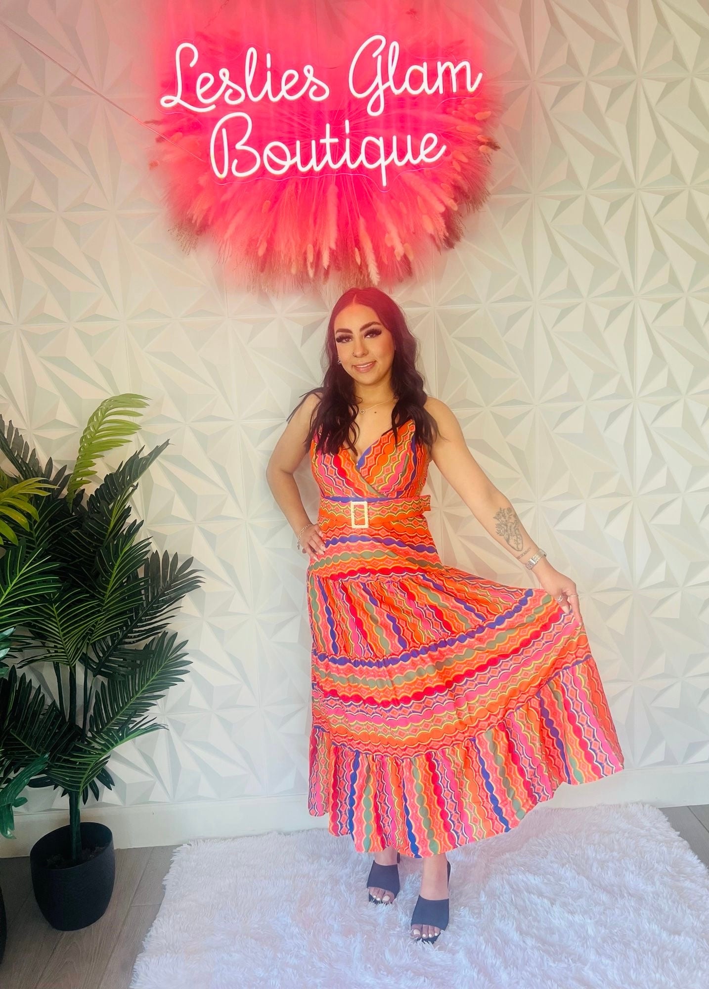 Tropical Midi Dress(Orange)