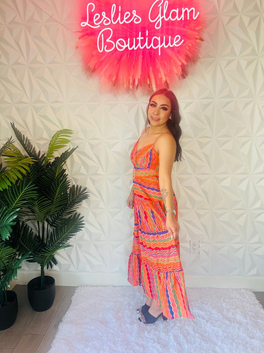 Tropical Midi Dress(Orange)