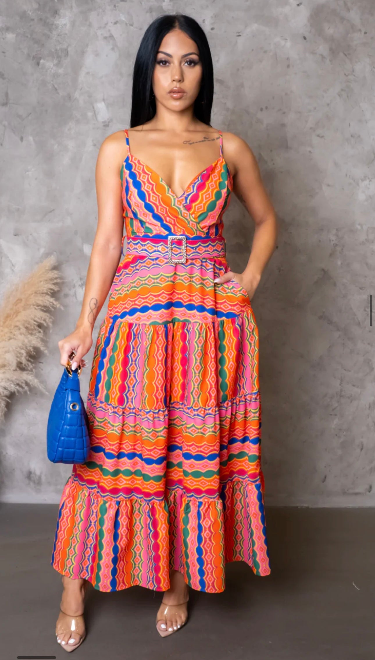 Tropical Midi Dress(Orange)